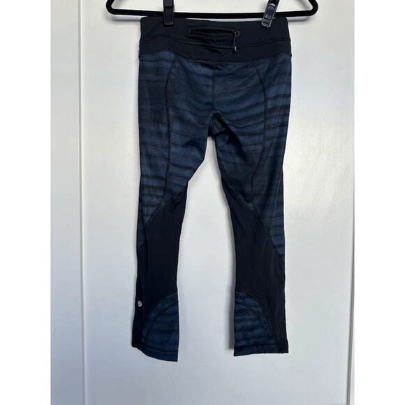 Lululemon Womens Navy Black Run Inspire Top Speed Crop Leggings Size 4 - Picture 2 of 12